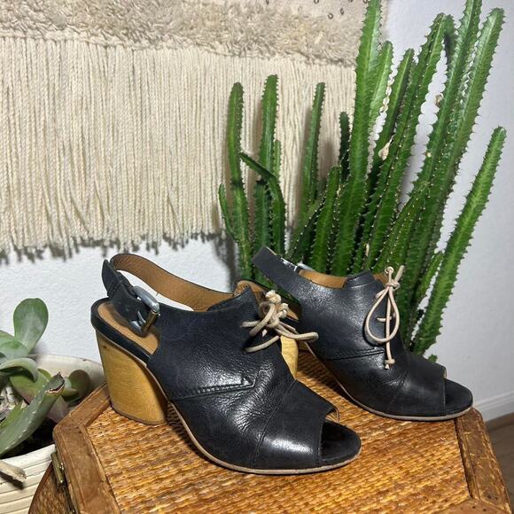 J Shoes Josephine Leather Peep Toe Slingback chunky Wooden Heels womens 7.5 - Picture 1 of 8